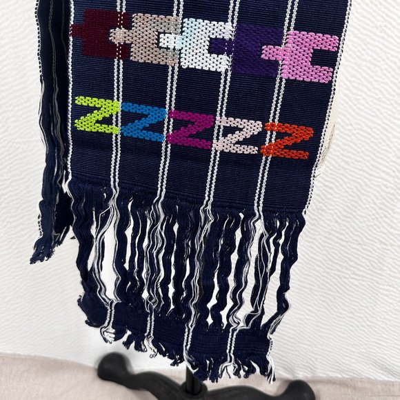 Vintage Mexican Embroidered Woven Heavy Table Runner fringed ends BoHo - Picture 6 of 9